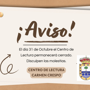 Aviso del Centro de lectura Carmen Crespo